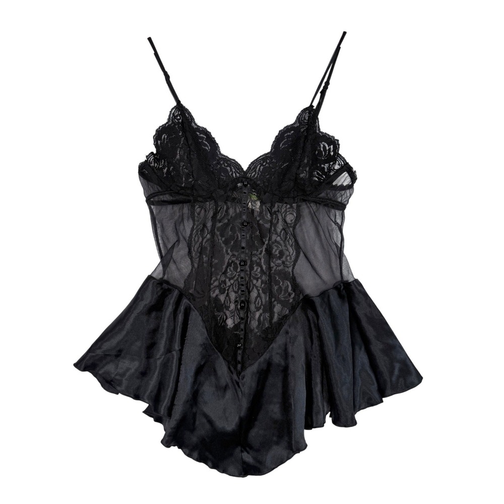 Andrea Kristoff 90s for Escante Teddy Women Medium Black Lace Satin Sheer Mesh
